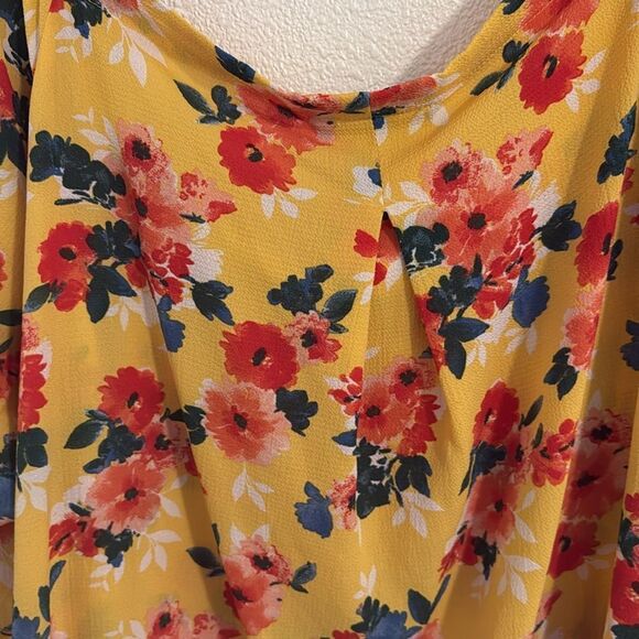 Status by Chenault-Womens Yellow Floral Shirt Blouse Top- Size XXL - Picture 6 of 9